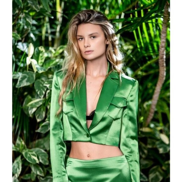 Cinc a sept Ida Cropped Satin Blazer 0 $450 - Picture 3 of 9